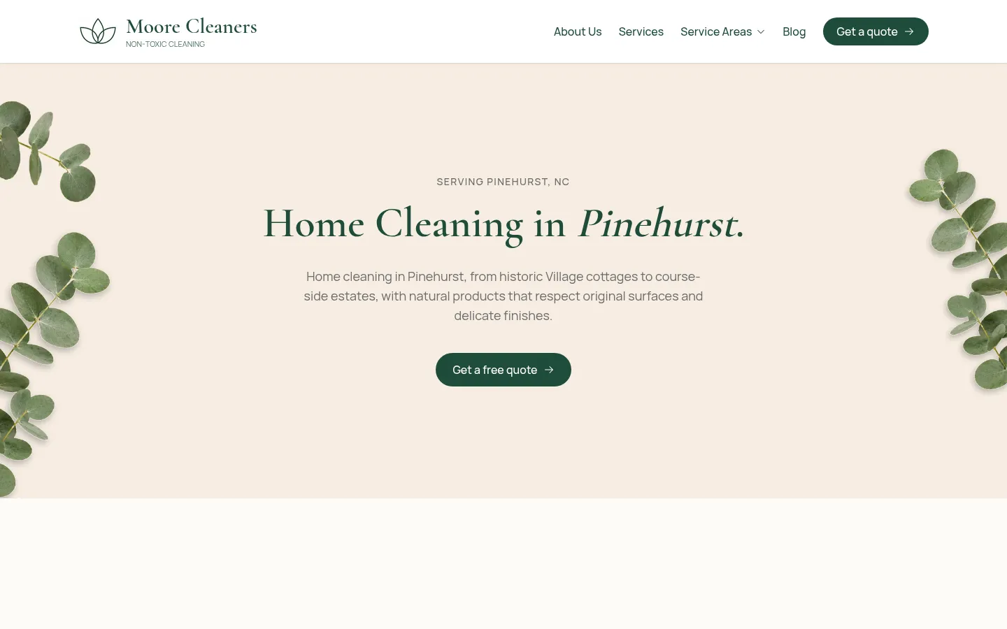 A service-by-town page connects a local need to a clear next step. (desktop view)