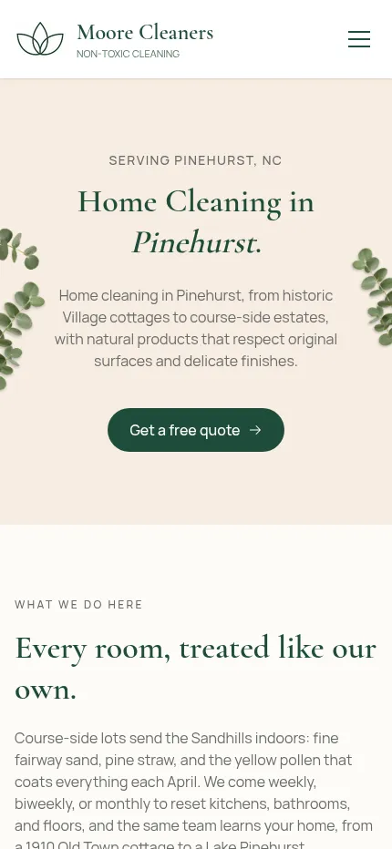 A service-by-town page connects a local need to a clear next step. (mobile view)