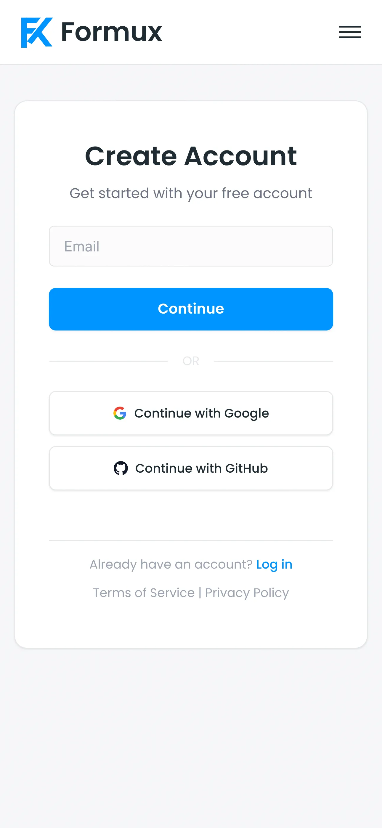 Sign in on desktop, create an account on mobile. (mobile view)