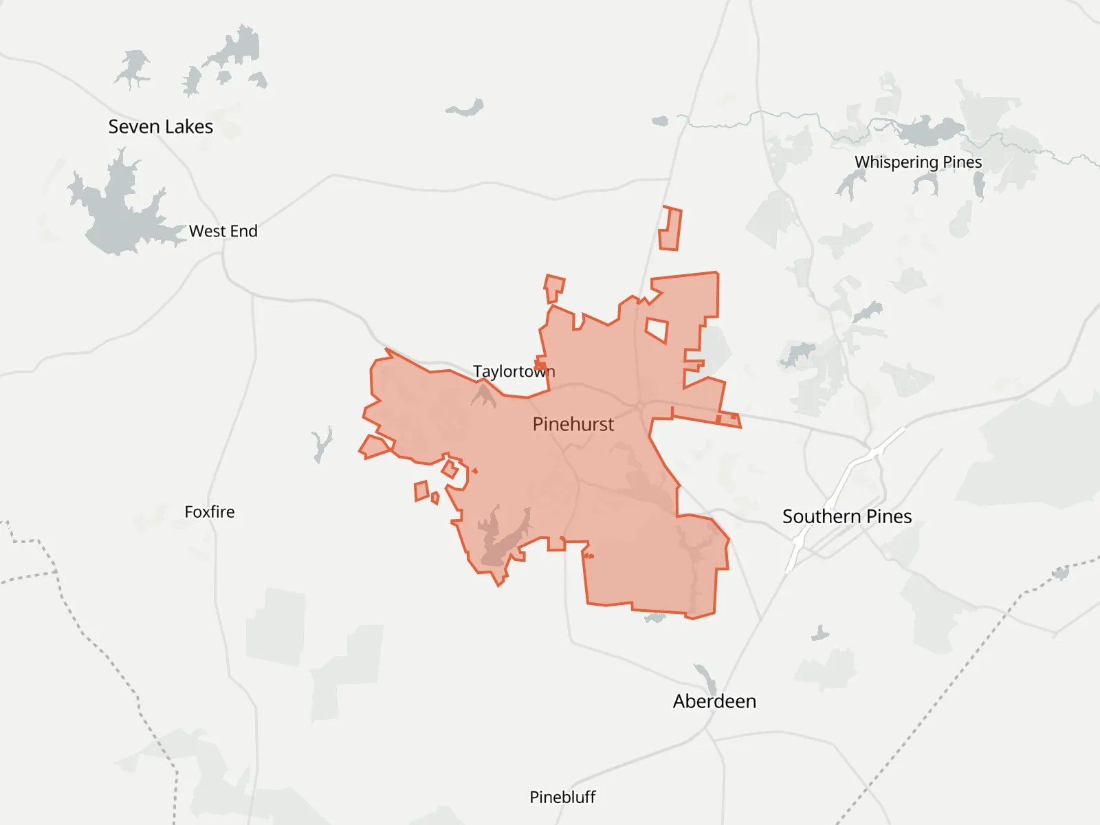 Map of Pinehurst and the towns around it