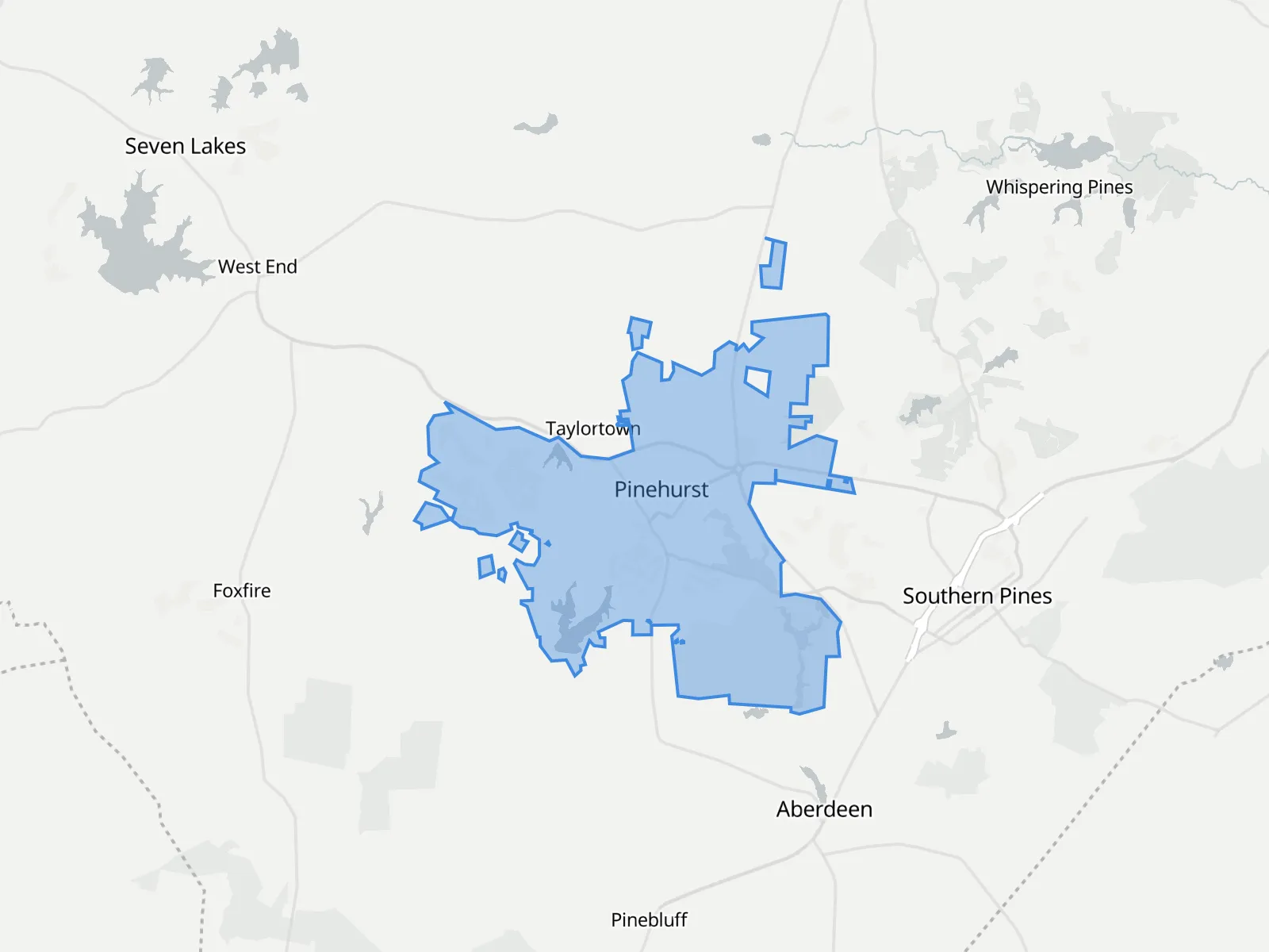 Map of Pinehurst and the towns around it