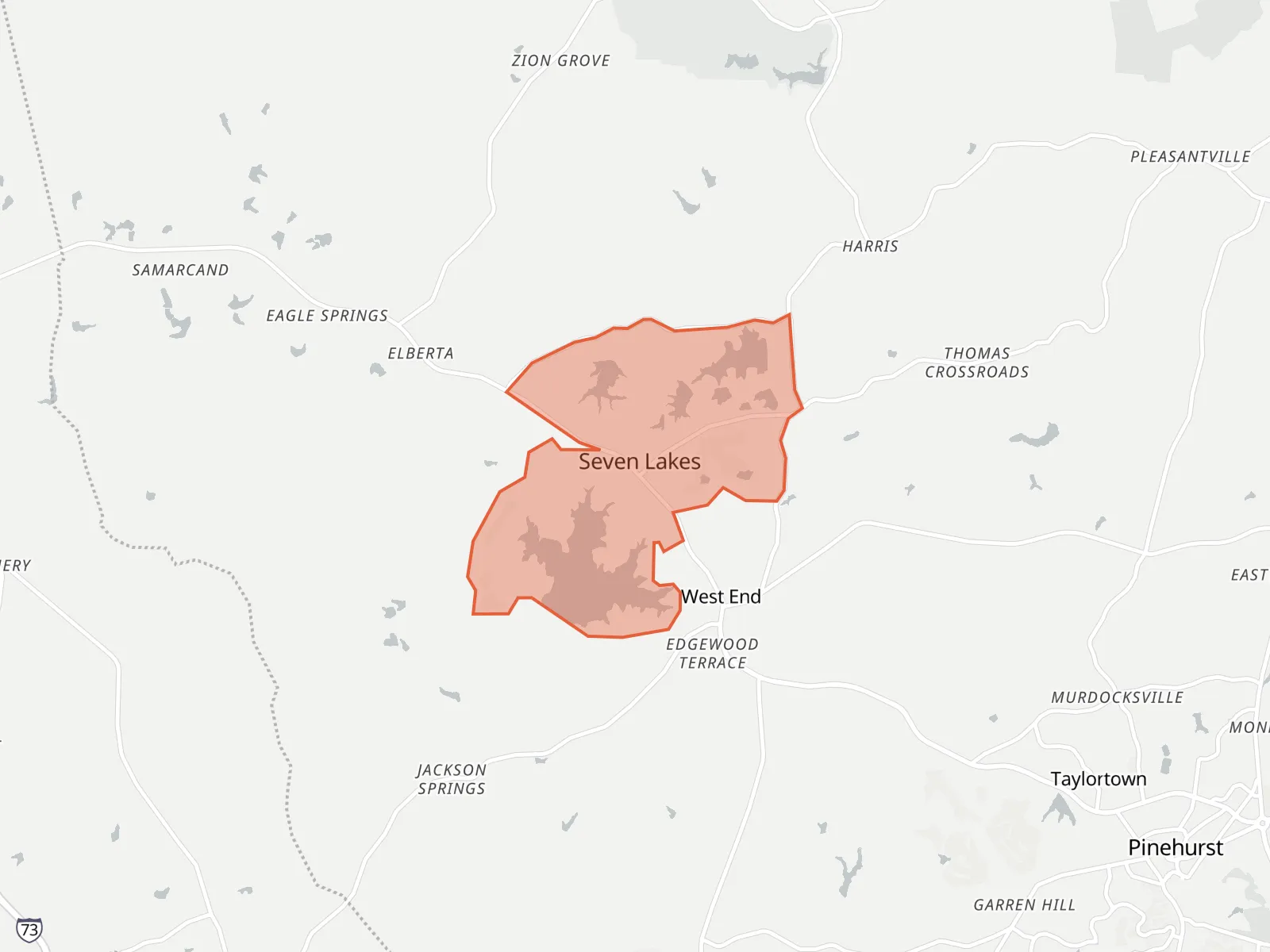 Map of Seven Lakes and the towns around it
