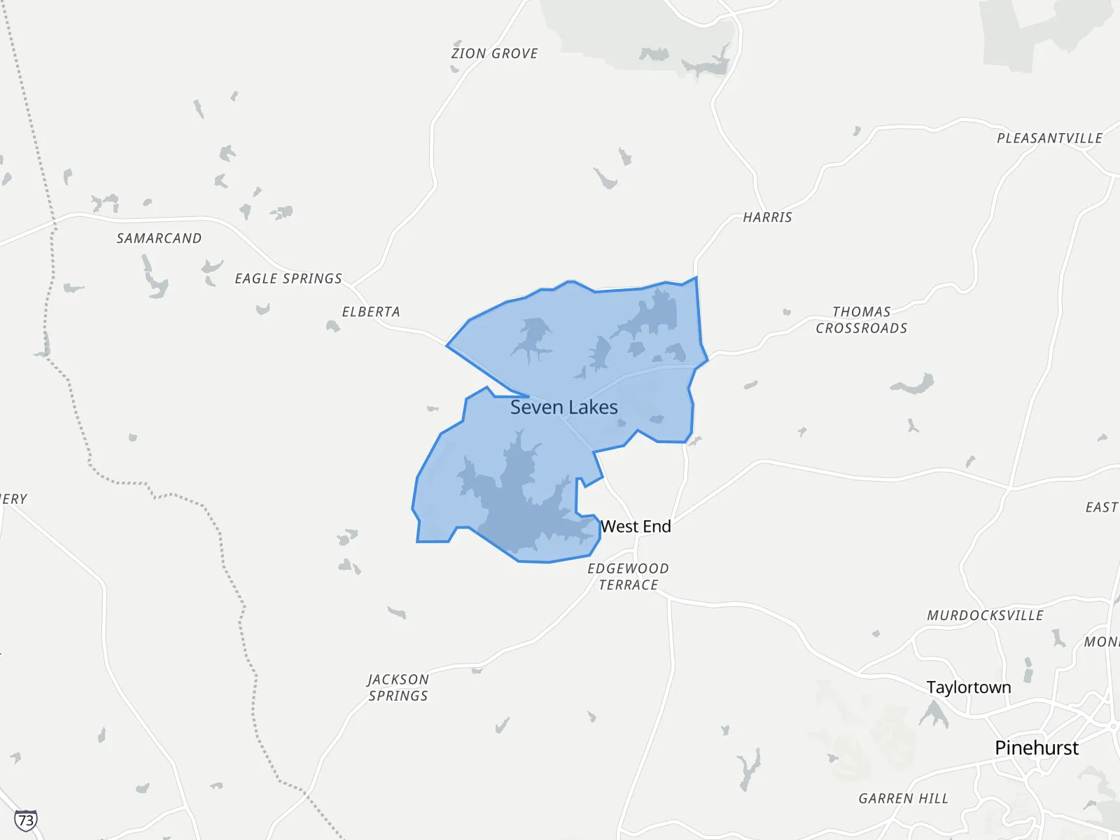 Map of Seven Lakes and the towns around it